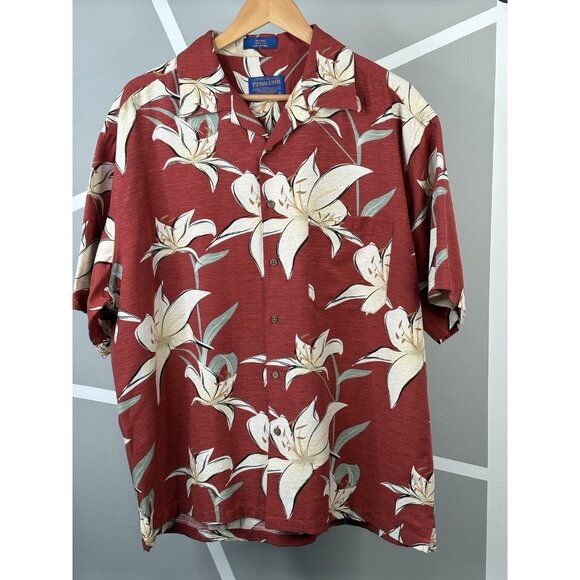 Pendleton 100% Silk Men’s Large Red Shirt Floral Aloha Beach Camp Hawaiian - Picture 1 of 16